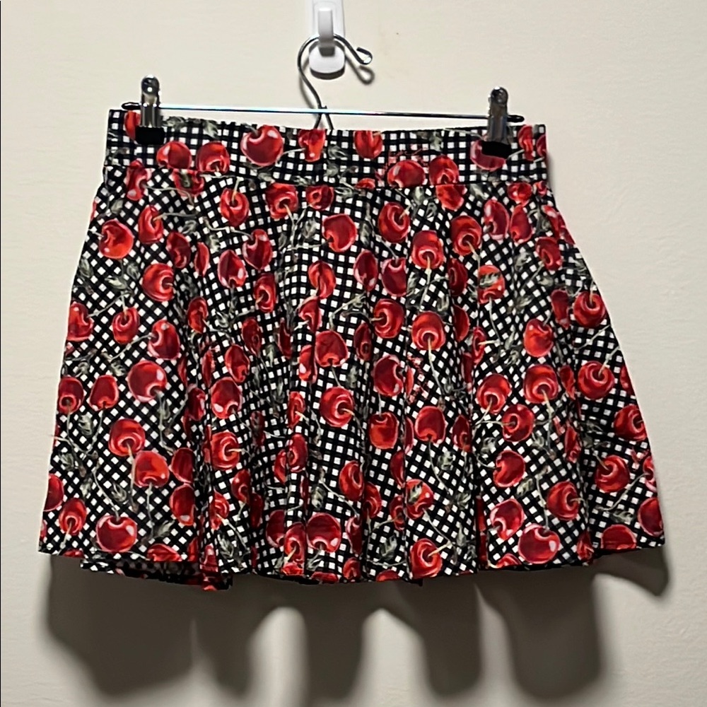 MOSCHINO Cherry Print, Red and Black Gingham, Swim Skirt, Size XS